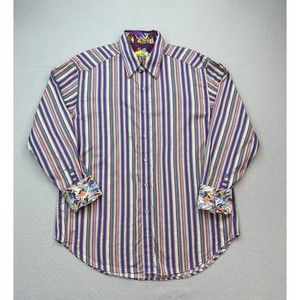 Robert Graham Shirt Mens Large Rainbow Striped Long Sleeve Casual Flip Cuff